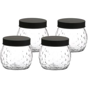 Urban Living Voorraadpot/bewaarpot Mora - 4x - 1L - glas - zwart - D13 x H13 cm -