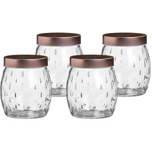 Urban Living Voorraadpot/bewaarpot Beau - 4x - 1.2L - glas - koperen deksel - D13 x H15 cm -