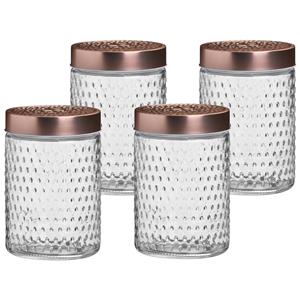 Urban Living Voorraadpot/bewaarpot Blair - 4x - 1L - glas - koperen deksel - D12 x H17 cm -