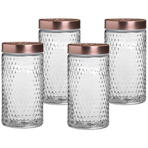 Urban Living Voorraadpot/bewaarpot Blair - 4x - 1.5L - glas - koperen deksel - D12 x H22 cm -