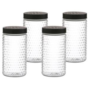 Urban Living Voorraadpot/bewaarpot Roma - 4x - 1.5L - glas - zwart - D12 x H22 cm -