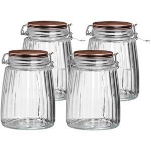 Urban Living Voorraadpot/bewaarpot - 4x - 1,5L - glas - met beugelsluiting - koperen deksel -