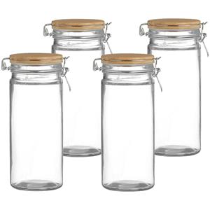 Urban Living Voorraadpot/bewaarpot - 4x - 1,3L - glas - met beugelsluiting - bamboe deksel -