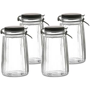 Urban Living Voorraadpot/bewaarpot - 4x - 1,8L - glas - met beugelsluiting - mat zwarte deksel -