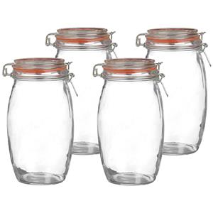 Urban Living Voorraadpot/bewaarpot - 4x - 1.3L - glas - met beugelsluiting - D13 x H22 cm -