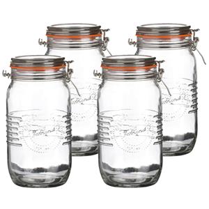 Urban Living Voorraadpot/bewaarpot - 4x - 1.5L - glas - met beugelsluiting - D14 x H22 cm -