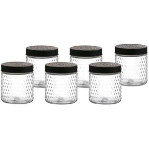 Urban Living Voorraadpot/bewaarpot Roma - 6x - 500 ml - glas - zwart - D12 x H12 cm -