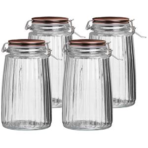 Urban Living Voorraadpot/bewaarpot - 4x - 1,8L - glas - met beugelsluiting - koperen deksel -