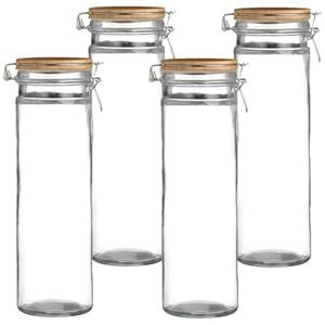 Urban Living Voorraadpot/bewaarpot - 4x - 1,9L - glas - met beugelsluiting - bamboe deksel -