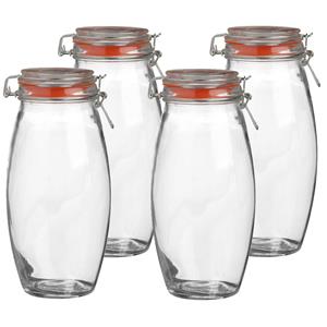 Urban Living Voorraadpot/bewaarpot - 4x - 1.9L - glas - met beugelsluiting - D12 x H25 cm -