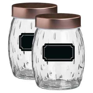 Urban Living Voorraadpot/bewaarpot Beau - 4x - 1.2L - glas - koperen deksel - incl. etiketten -