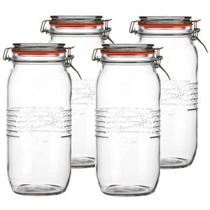 Urban Living Voorraadpot/bewaarpot - 4x - 2L - glas - met beugelsluiting - D14 x H27 cm -