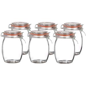 Urban Living Voorraadpot/bewaarpot - 6x - 1L - glas - met beugelsluiting - D10 x H17 cm -