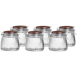 Urban Living Voorraadpot/bewaarpot - 6x - 1L - glas - met beugelsluiting - koperen deksel -