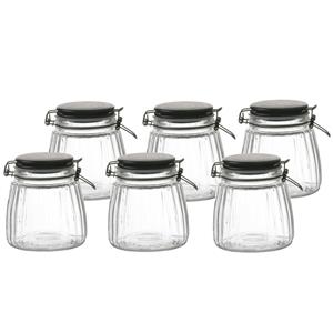 Urban Living Voorraadpot/bewaarpot - 6x - 1L - glas - met beugelsluiting - mat zwarte deksel -