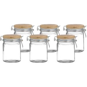 Urban Living Voorraadpot/bewaarpot - 6x - 700 ml - glas - met beugelsluiting - bamboe deksel -