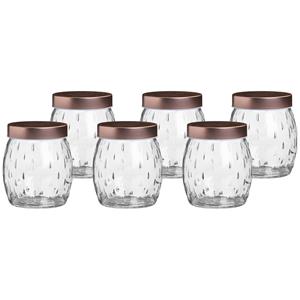 Urban Living Voorraadpot/bewaarpot Beau - 6x - 1.2L - glas - koperen deksel - D13 x H15 cm -