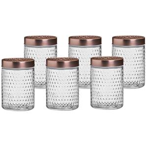 Urban Living Voorraadpot/bewaarpot Blair - 6x - 1L - glas - koperen deksel - D12 x H17 cm -