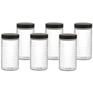 Urban Living Voorraadpot/bewaarpot Roma - 6x - 1.5L - glas - zwart - D12 x H22 cm -