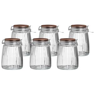 Urban Living Voorraadpot/bewaarpot - 6x - 1,5L - glas - met beugelsluiting - koperen deksel -