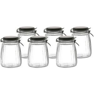 Urban Living Voorraadpot/bewaarpot - 6x - 1,5L - glas - met beugelsluiting - mat zwarte deksel -