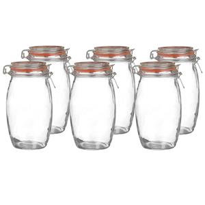 Urban Living Voorraadpot/bewaarpot - 6x - 1.3L - glas - met beugelsluiting - D13 x H22 cm -