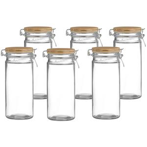 Urban Living Voorraadpot/bewaarpot - 6x - 1,3L - glas - met beugelsluiting - bamboe deksel -