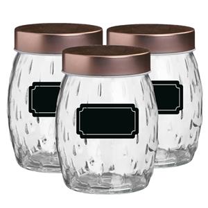 Urban Living Voorraadpot/bewaarpot Beau - 6x - 1.2L - glas - koperen deksel - incl. etiketten -