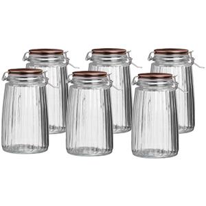 Urban Living Weckpot/inmaakpot - 6x - 1,8L - glas - met beugelsluiting - koperen deksel -