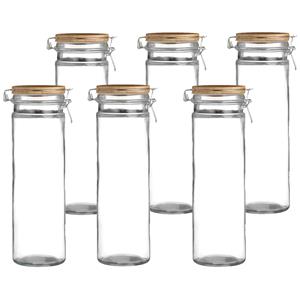 Urban Living Voorraadpot/bewaarpot - 6x - 1,9L - glas - met beugelsluiting - bamboe deksel -