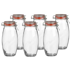 Urban Living Voorraadpot/bewaarpot - 6x - 1.9L - glas - met beugelsluiting - D12 x H25 cm -