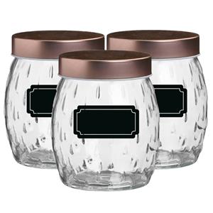 Urban Living Voorraadpot/bewaarpot Beau - 6x - 2L - glas - koperen deksel - incl. etiketten -