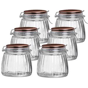 Urban Living Voorraadpot/bewaarpot - 10x - 1L - glas - met beugelsluiting - koperen deksel -