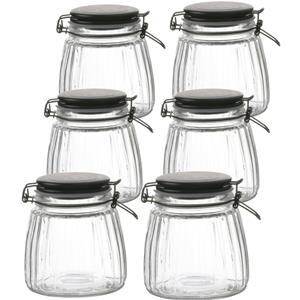 Urban Living Voorraadpot/bewaarpot - 10x - 1L - glas - met beugelsluiting - mat zwarte deksel -