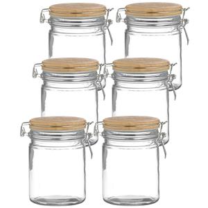 Urban Living Voorraadpot/bewaarpot - 10x - 700 ml - glas - met beugelsluiting - bamboe deksel -