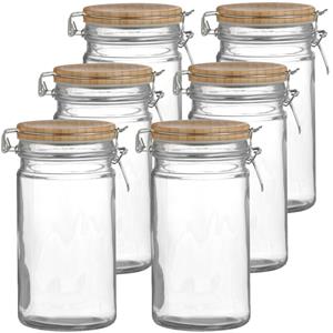 Urban Living Voorraadpot/bewaarpot - 10x - 1L - glas - met beugelsluiting - bamboe deksel -