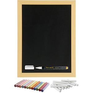 Securit Schoolbord/krijtbord 30 x cm met krijtjes wit en kleur -