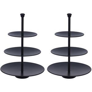 Alpina Set van 2x zwarte etageres 3-laags RVS 36 cm -
