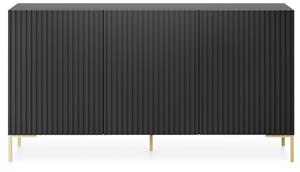 Selsey - lammelo - Kommode 92 cm hoch - Schwarz/Schwarze Lamellen - goldene Beine