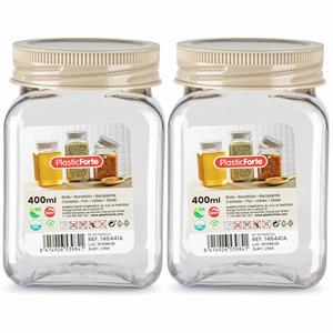 PlasticForte Voorraadpot/bewaarpot - 2x - 400 ml - kunststof - beige - B7 x H11 cm -