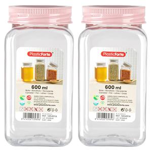 PlasticForte Voorraadpot/bewaarpot - 2x - 600 ml - kunststof - oud roze - B7 x H15 cm -