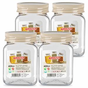 PlasticForte Voorraadpot/bewaarpot - 4x - 400 ml - kunststof - beige - B7 x H11 cm -