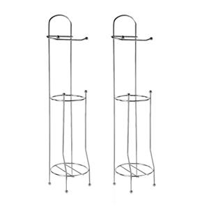 5five Set van 2x stuks staande wc/toiletrolhouders met reservoir zilver 66 cm van metaal -