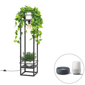 QAZQA Smart industriële vloerlamp zwart incl. Wifi G95 - Cage Rack
