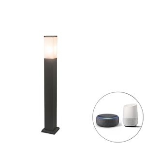 QAZQA Smart buitenlamp paal donkergrijs 80 cm incl. Wifi P45 - Malios