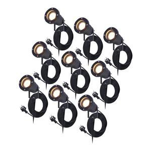 HOFTRONIC™ 9x Sydney Prikspot - GU10 - Plug & Play - Warm wit 2700K - 5 Watt - Voor buiten - Priklamp - Zwart - Grondspies - 1.5 meter netsnoer