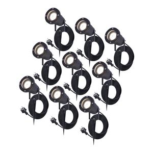 HOFTRONIC™ 9x Sydney Prikspot - GU10 - Plug & Play - Neutraal wit 4000K - 5 Watt - Voor buiten - Priklamp - Zwart - Grondspies - 1.5 meter netsnoer