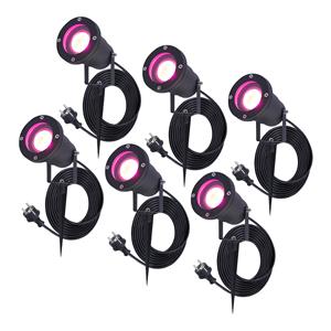 HOFTRONIC™ 6x Sydney smart prikspot - GU10 - Plug & Play - RGBWW - 5.5 Watt - WiFi & Bluetooth - Voor buiten - Priklamp - Zwart - Grondspies - 1.5 meter netsnoer