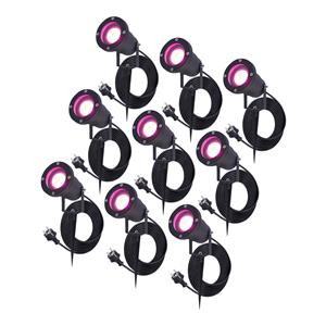 HOFTRONIC™ 9x Sydney smart prikspot - GU10 - Plug & Play - RGBWW - 5.5 Watt - WiFi & Bluetooth - Voor buiten - Priklamp - Zwart - Grondspies - 1.5 meter netsnoer