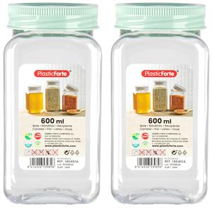 PlasticForte Voorraadpot/bewaarpot - 2x - 600 ml - kunststof - mint groen - B7 x H15 cm -